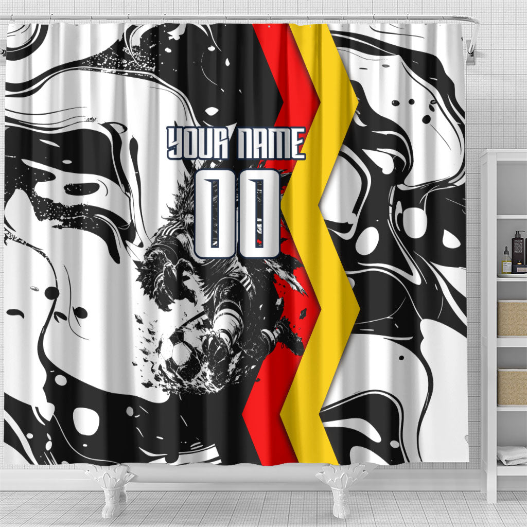 Personalized Germany Football 2026 Eagle Mascot Shower Curtain German Flag Heritage - Soccer Ball Burst