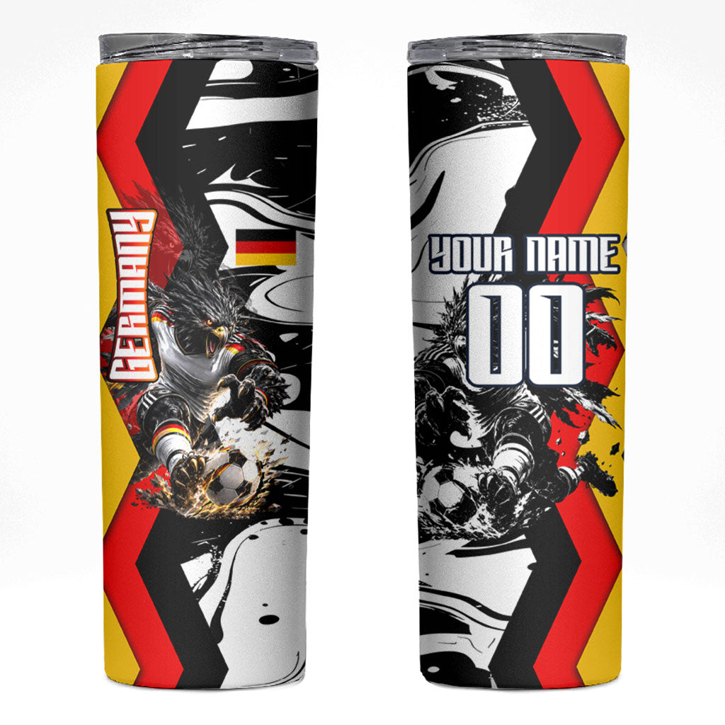 Personalized Germany Football 2026 Eagle Mascot Skinny Tumbler German Flag Heritage - Soccer Ball Burst