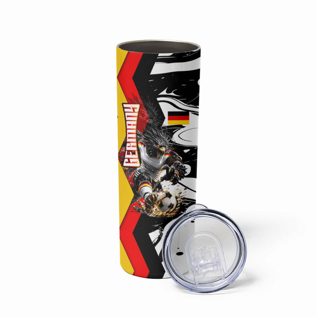 Personalized Germany Football 2026 Eagle Mascot Skinny Tumbler German Flag Heritage - Soccer Ball Burst