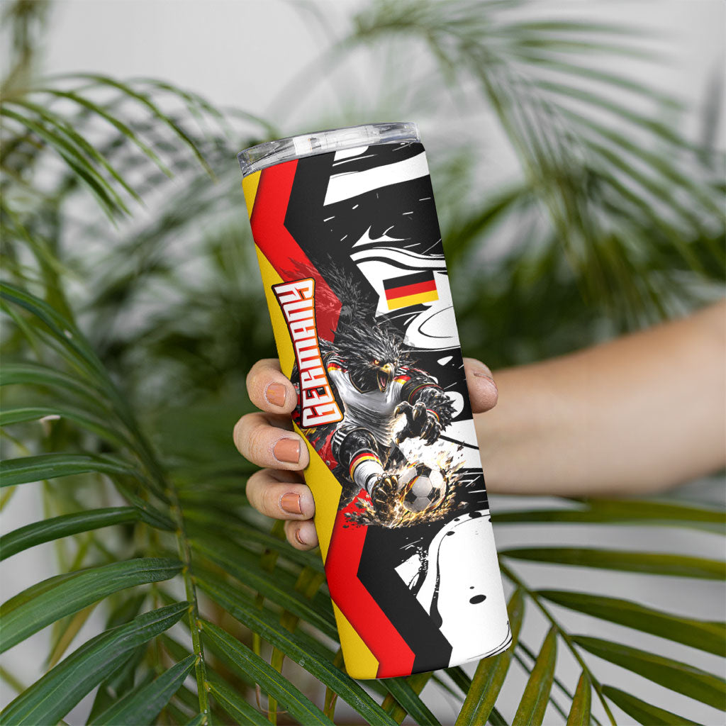 Personalized Germany Football 2026 Eagle Mascot Skinny Tumbler German Flag Heritage - Soccer Ball Burst