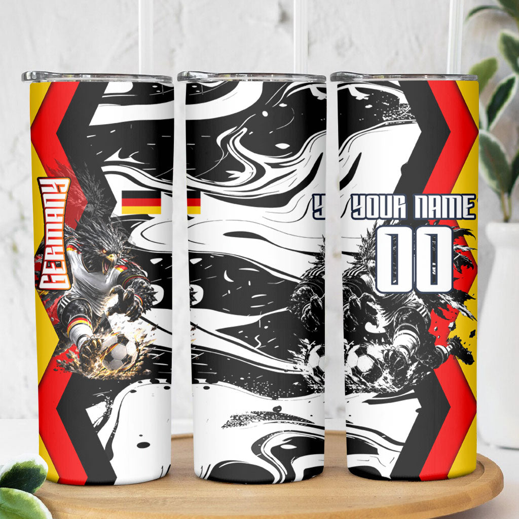 Personalized Germany Football 2026 Eagle Mascot Skinny Tumbler German Flag Heritage - Soccer Ball Burst
