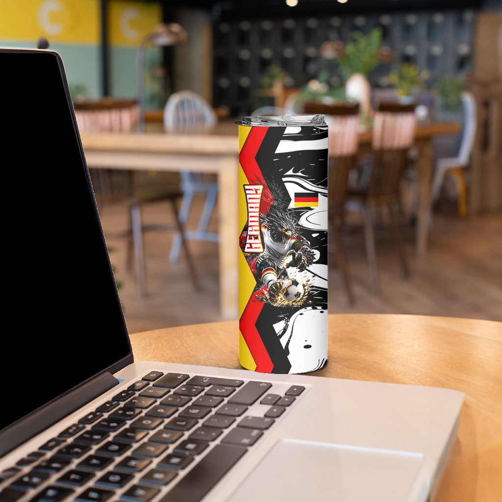 Personalized Germany Football 2026 Eagle Mascot Skinny Tumbler German Flag Heritage - Soccer Ball Burst