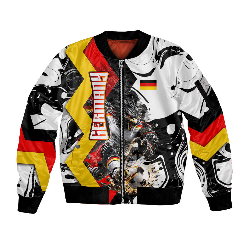 Personalized Germany Football 2026 Eagle Mascot Sleeve Zip Bomber Jacket German Flag Heritage - Soccer Ball Burst