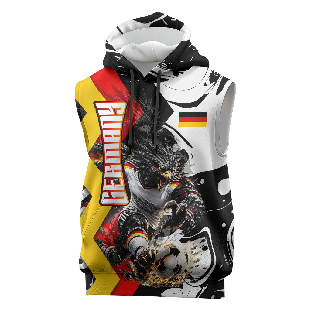 Personalized Germany Football 2026 Eagle Mascot Sleeveless Hoodie German Flag Heritage - Soccer Ball Burst