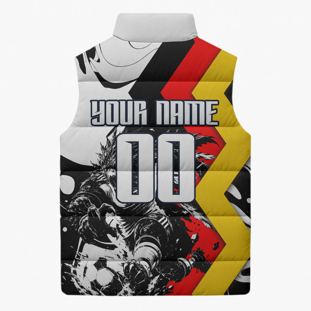 Personalized Germany Football 2026 Eagle Mascot Sleeveless Puffer Jacket German Flag Heritage - Soccer Ball Burst