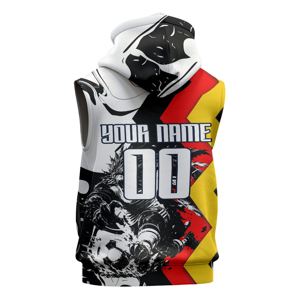 Personalized Germany Football 2026 Eagle Mascot Sleeveless Zip Hoodie German Flag Heritage - Soccer Ball Burst