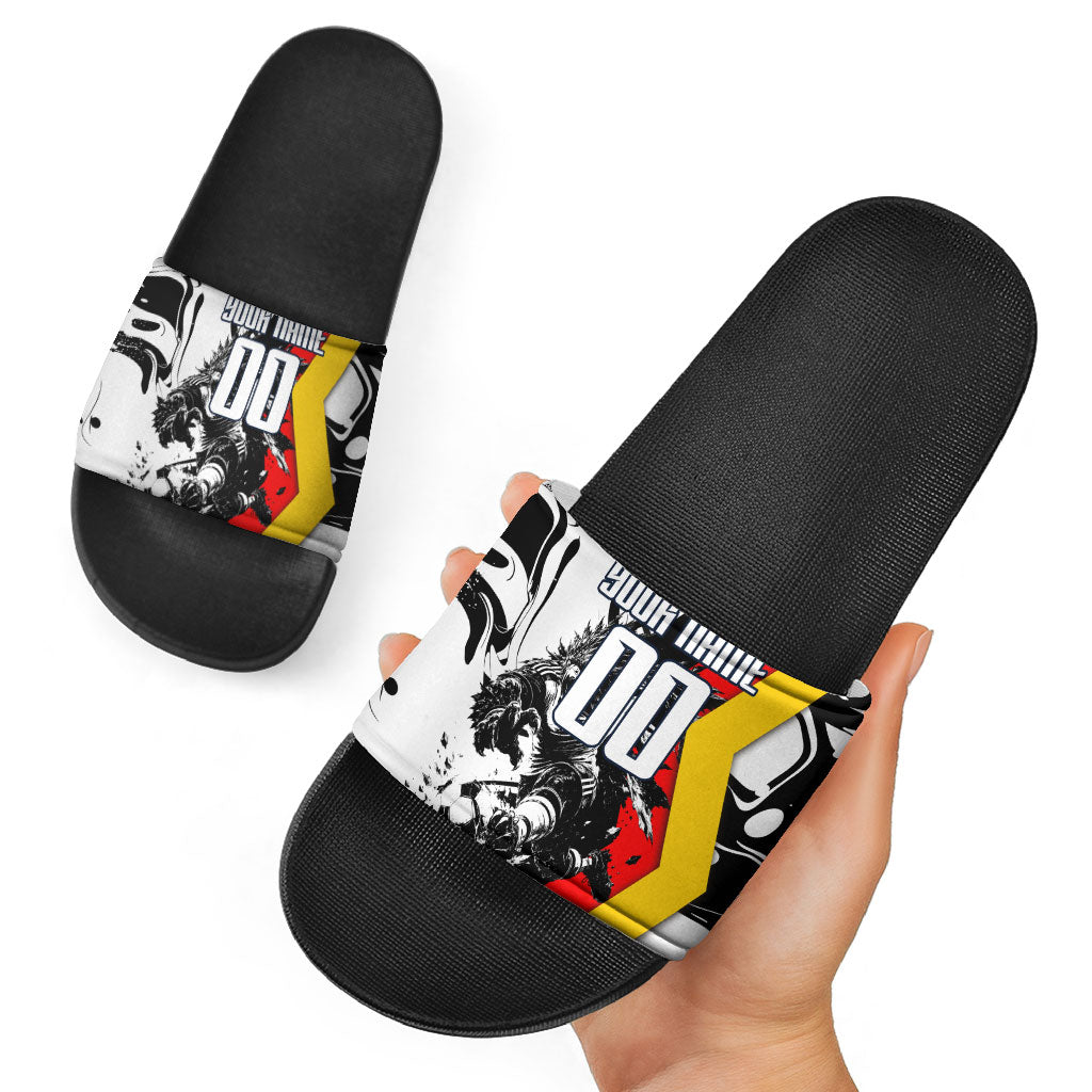 Personalized Germany Football 2026 Eagle Mascot Slide Sandals German Flag Heritage - Soccer Ball Burst