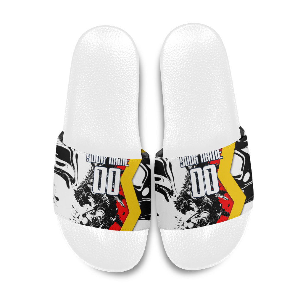 Personalized Germany Football 2026 Eagle Mascot Slide Sandals German Flag Heritage - Soccer Ball Burst