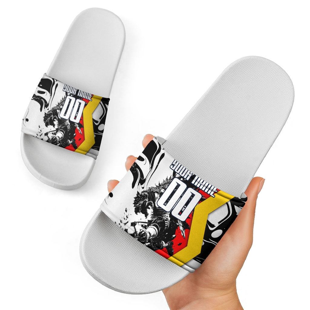Personalized Germany Football 2026 Eagle Mascot Slide Sandals German Flag Heritage - Soccer Ball Burst