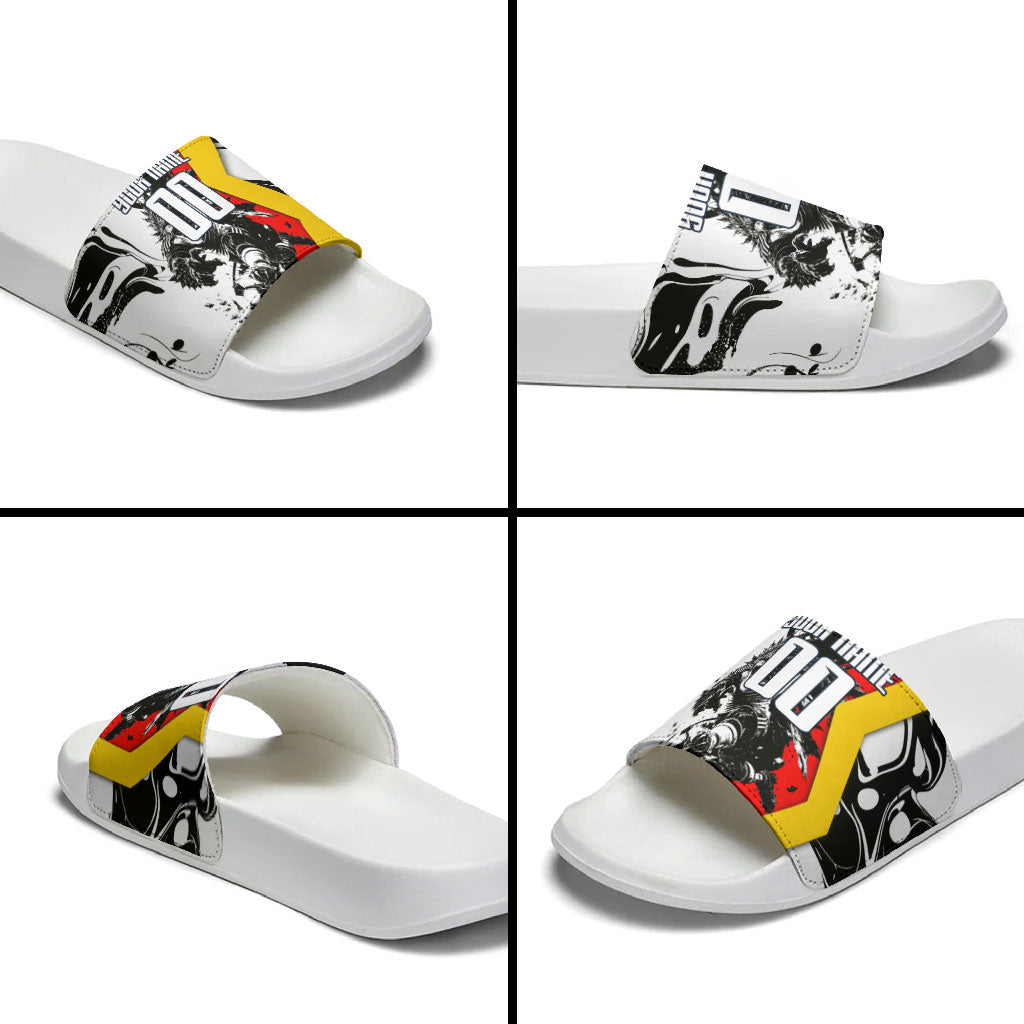 Personalized Germany Football 2026 Eagle Mascot Slide Sandals German Flag Heritage - Soccer Ball Burst