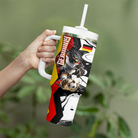 Personalized Germany Football 2026 Eagle Mascot Tumbler With Handle German Flag Heritage - Soccer Ball Burst
