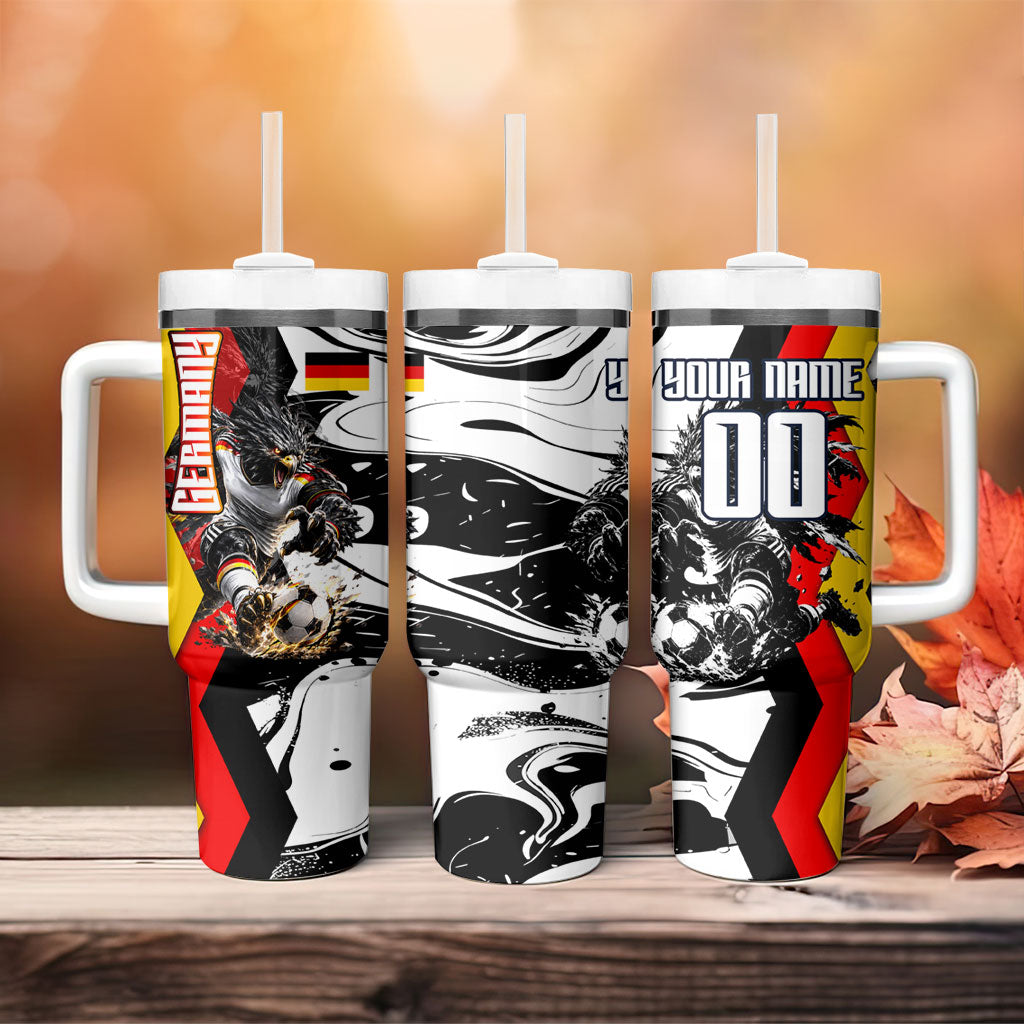 Personalized Germany Football 2026 Eagle Mascot Tumbler With Handle German Flag Heritage - Soccer Ball Burst
