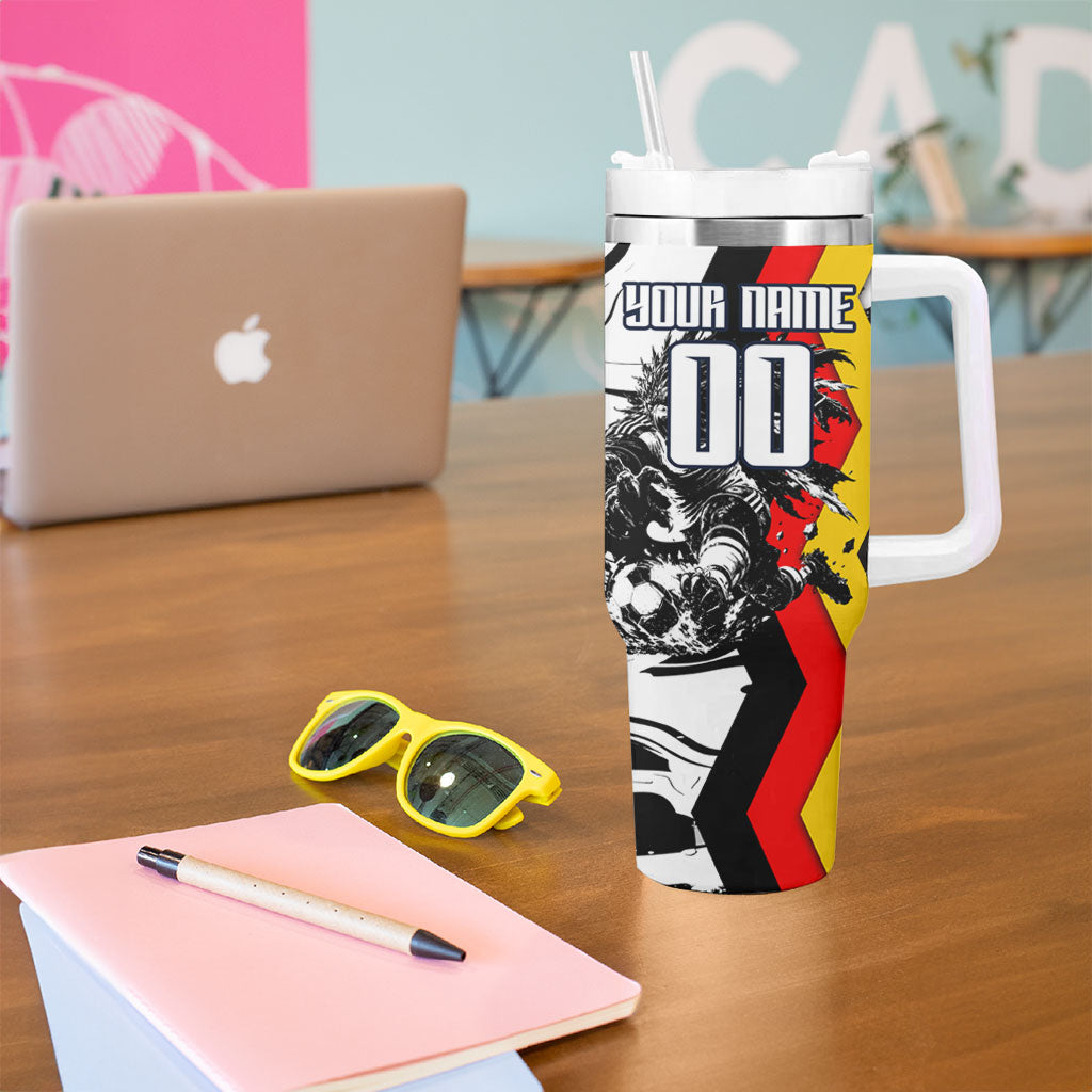 Personalized Germany Football 2026 Eagle Mascot Tumbler With Handle German Flag Heritage - Soccer Ball Burst