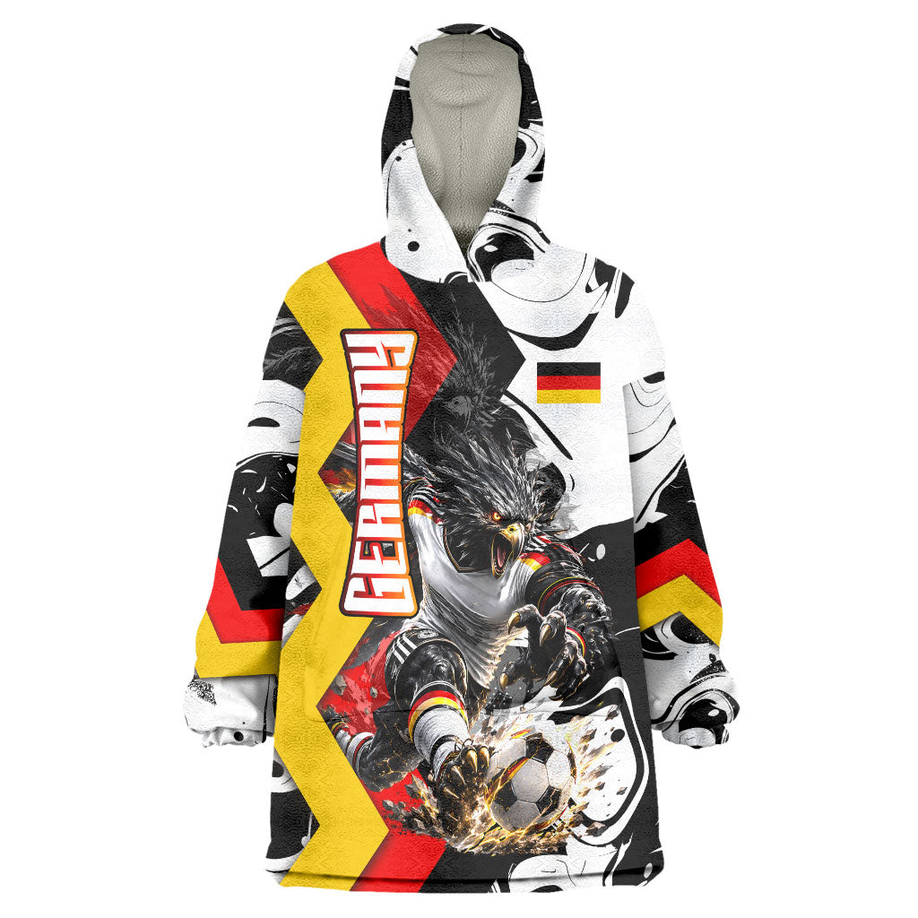 Personalized Germany Football 2026 Eagle Mascot Wearable Blanket Hoodie German Flag Heritage - Soccer Ball Burst