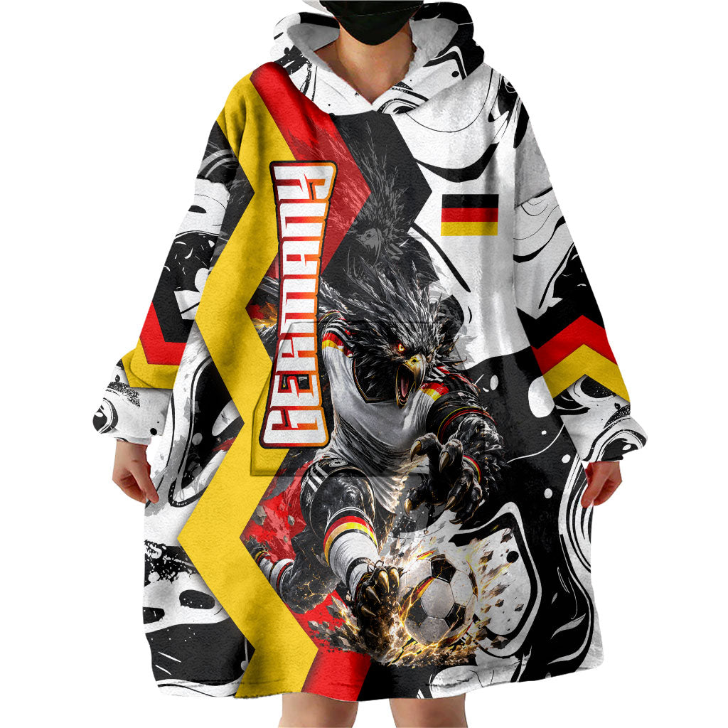 Personalized Germany Football 2026 Eagle Mascot Wearable Blanket Hoodie German Flag Heritage - Soccer Ball Burst