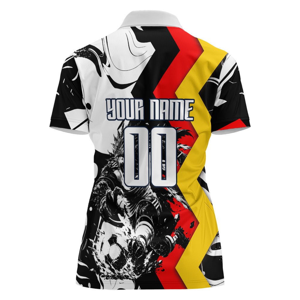 Personalized Germany Football 2026 Eagle Mascot Women Polo Shirt German Flag Heritage - Soccer Ball Burst