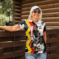 Personalized Germany Football 2026 Eagle Mascot Women Polo Shirt German Flag Heritage - Soccer Ball Burst