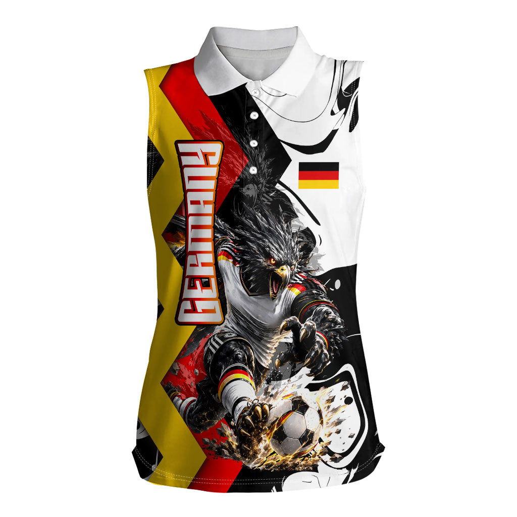 Personalized Germany Football 2026 Eagle Mascot Women Sleeveless Polo Shirt German Flag Heritage - Soccer Ball Burst