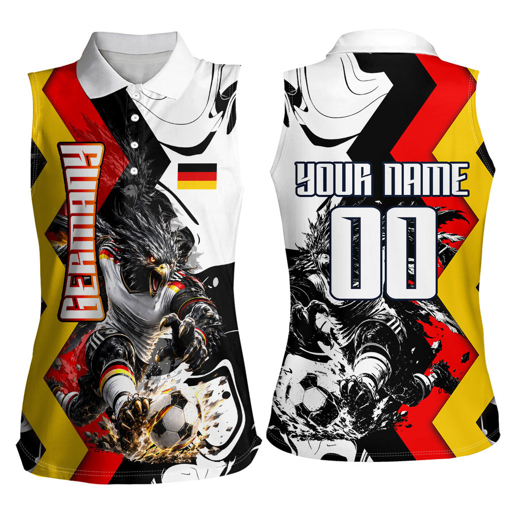 Personalized Germany Football 2026 Eagle Mascot Women Sleeveless Polo Shirt German Flag Heritage - Soccer Ball Burst