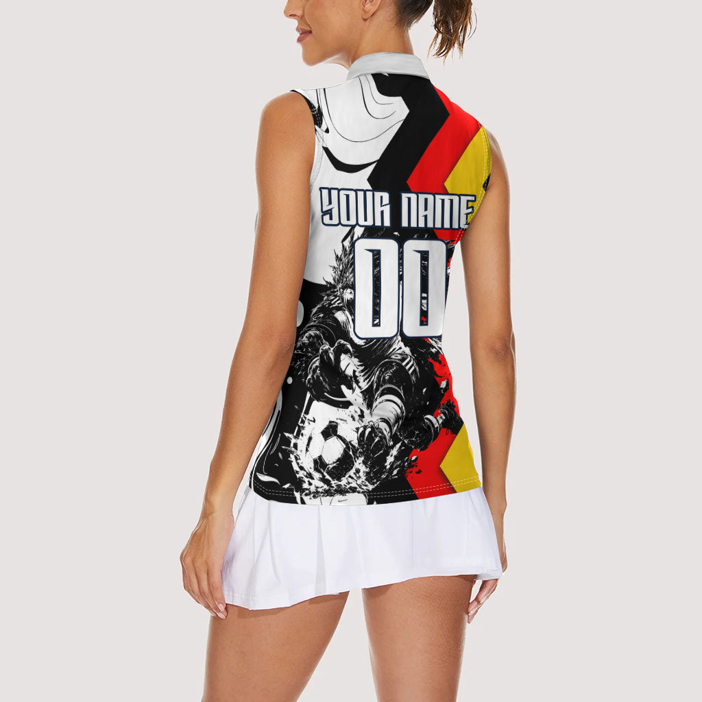 Personalized Germany Football 2026 Eagle Mascot Women Sleeveless Polo Shirt German Flag Heritage - Soccer Ball Burst