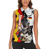 Personalized Germany Football 2026 Eagle Mascot Women Sleeveless Polo Shirt German Flag Heritage - Soccer Ball Burst
