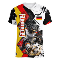 Personalized Germany Football 2026 Eagle Mascot Women V-Neck T-Shirt German Flag Heritage - Soccer Ball Burst