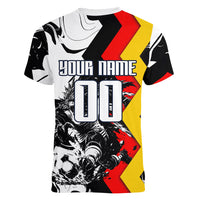 Personalized Germany Football 2026 Eagle Mascot Women V-Neck T-Shirt German Flag Heritage - Soccer Ball Burst