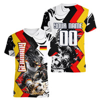 Personalized Germany Football 2026 Eagle Mascot Women V-Neck T-Shirt German Flag Heritage - Soccer Ball Burst