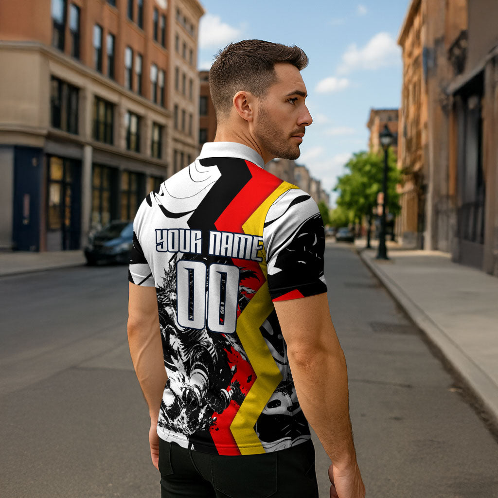 Personalized Germany Football 2026 Eagle Mascot Zipper Polo Shirt German Flag Heritage - Soccer Ball Burst