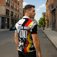 Personalized Germany Football 2026 Eagle Mascot Zipper Polo Shirt German Flag Heritage - Soccer Ball Burst