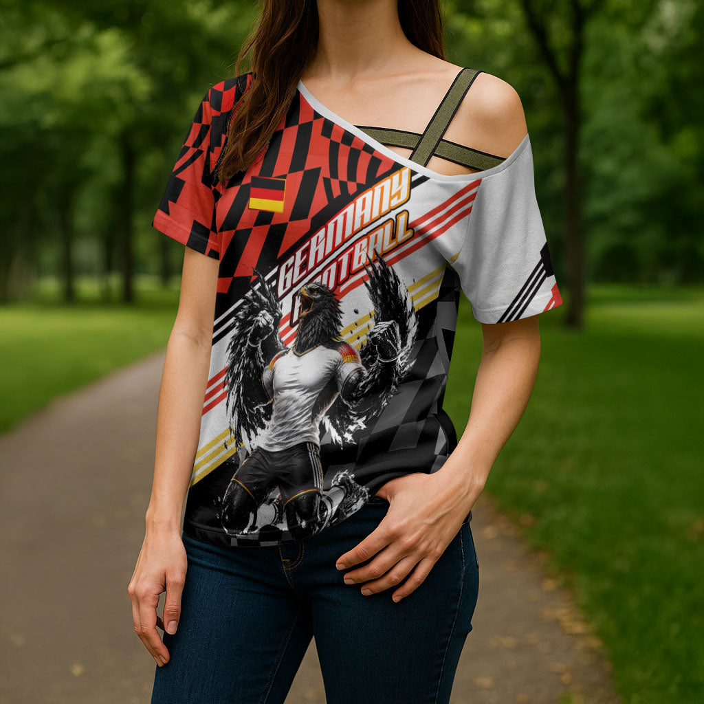 Personalized Germany Football Cross Shoulder Shirt Deutschland Power Eagle Mascot - Championship Spirit