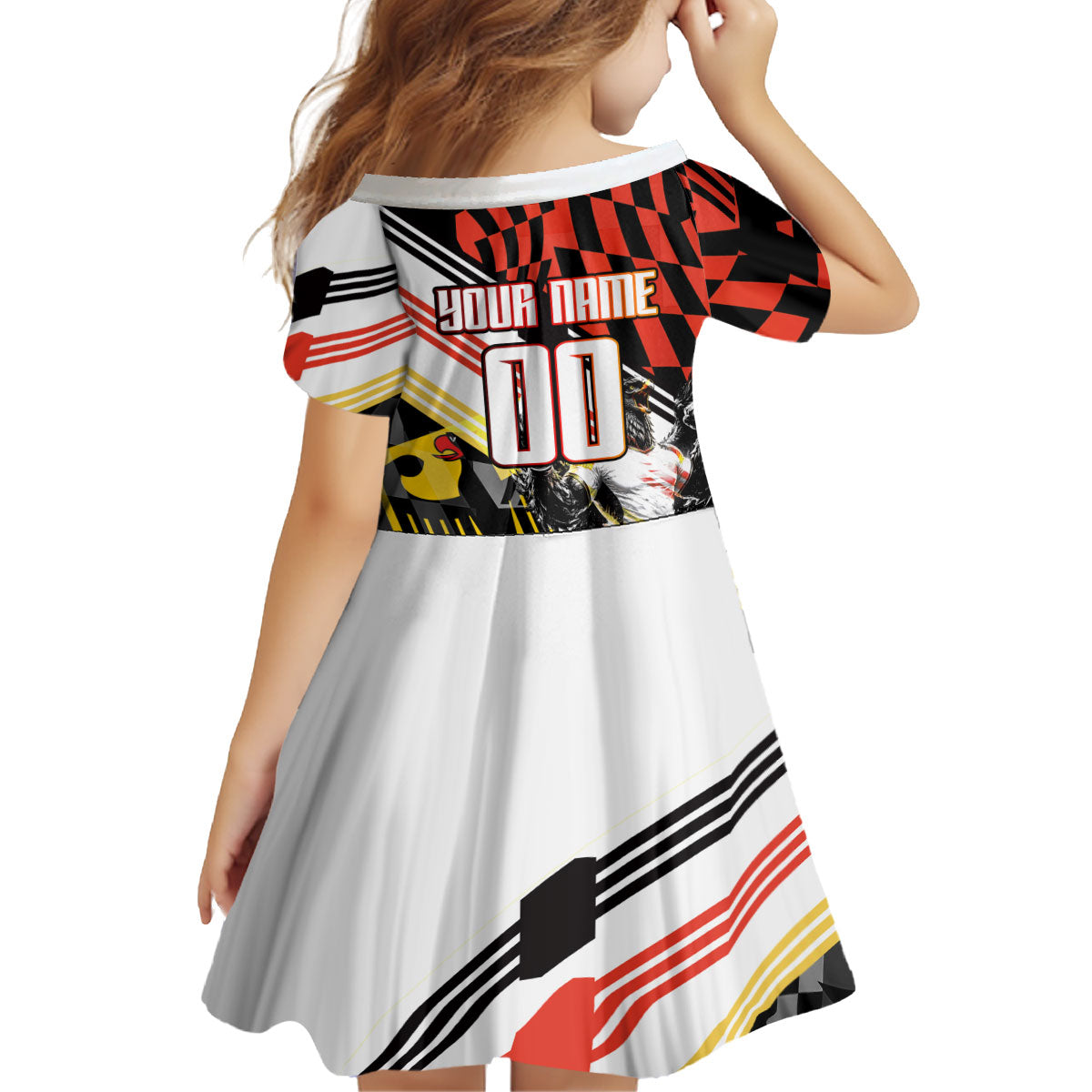 Personalized Germany Football Kid Short Sleeve Dress Deutschland Power Eagle Mascot - Championship Spirit