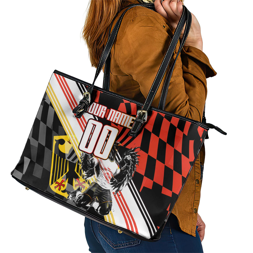 Personalized Germany Football Leather Tote Bag Deutschland Power Eagle Mascot - Championship Spirit