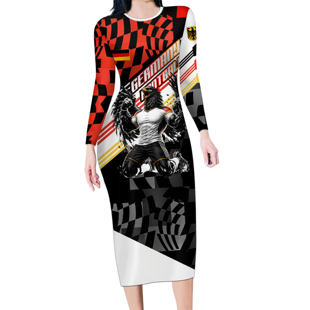 Personalized Germany Football Long Sleeve Bodycon Dress Deutschland Power Eagle Mascot - Championship Spirit