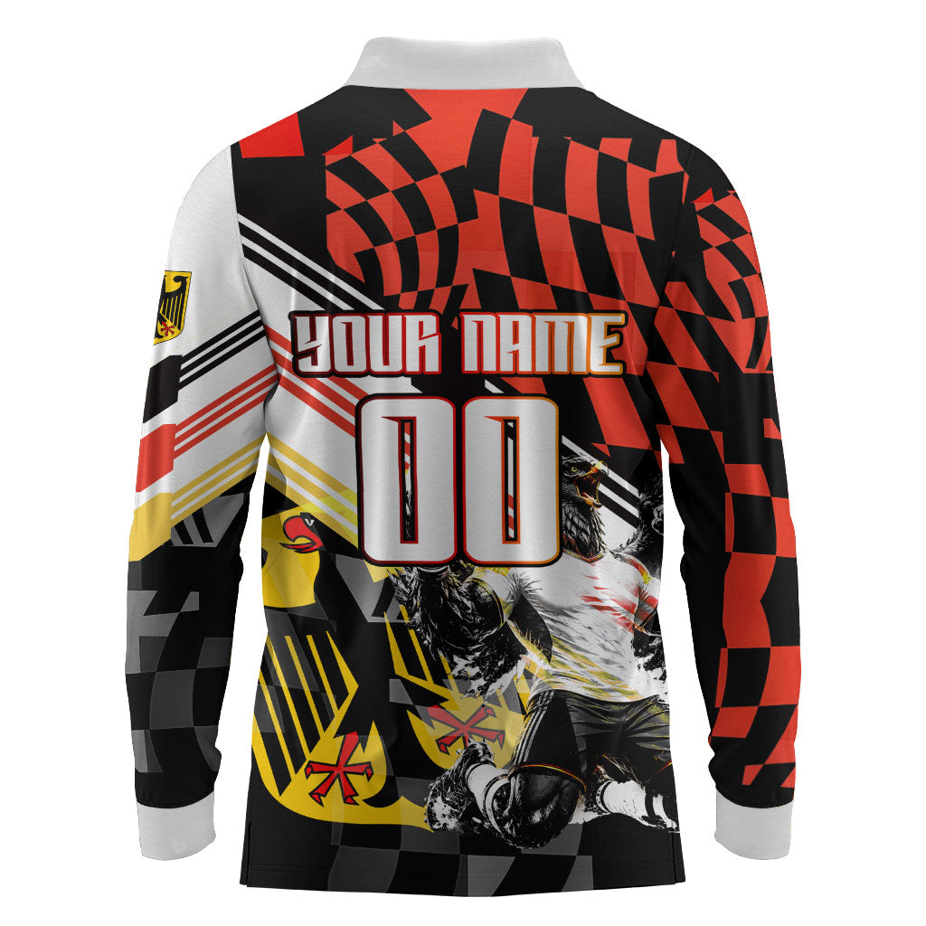 Personalized Germany Football Long Sleeve Polo Shirt Deutschland Power Eagle Mascot - Championship Spirit