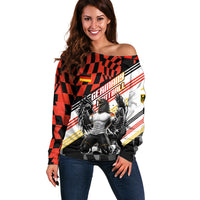 Personalized Germany Football Off Shoulder Sweater Deutschland Power Eagle Mascot - Championship Spirit