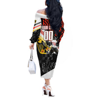 Personalized Germany Football Off The Shoulder Long Sleeve Dress Deutschland Power Eagle Mascot - Championship Spirit