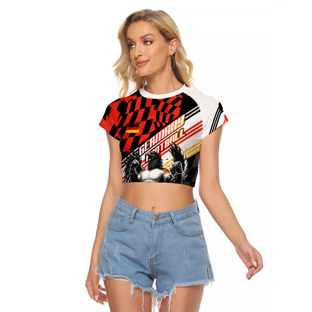 Personalized Germany Football Raglan Cropped T Shirt Deutschland Power Eagle Mascot - Championship Spirit