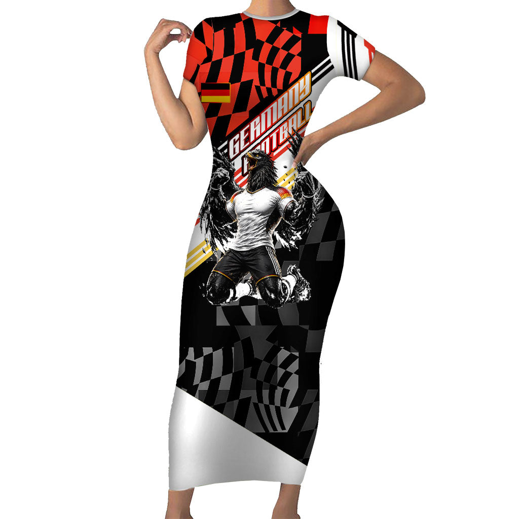 Personalized Germany Football Short Sleeve Bodycon Dress Deutschland Power Eagle Mascot - Championship Spirit