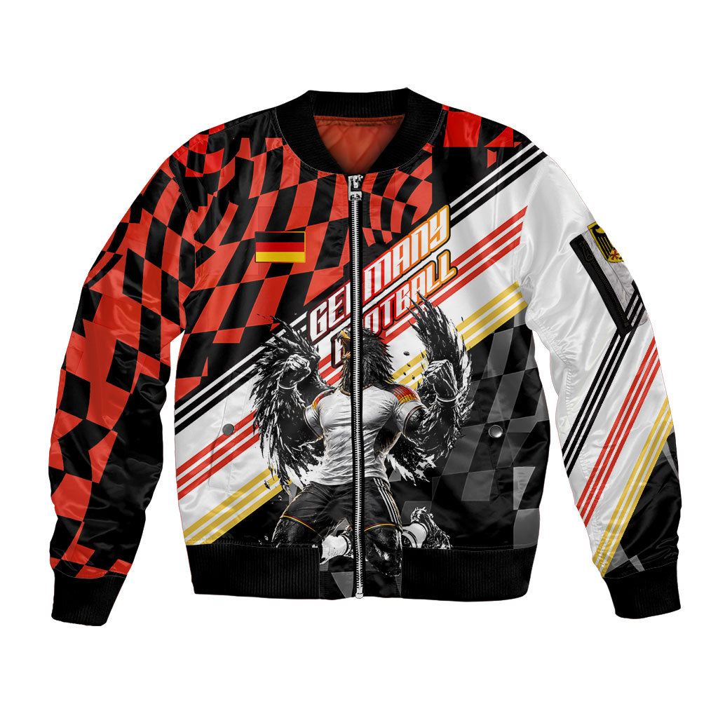 Personalized Germany Football Sleeve Zip Bomber Jacket Deutschland Power Eagle Mascot - Championship Spirit