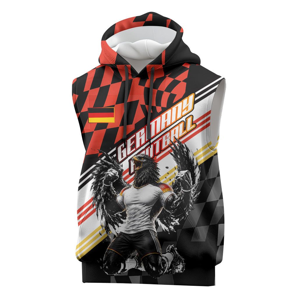Personalized Germany Football Sleeveless Hoodie Deutschland Power Eagle Mascot - Championship Spirit
