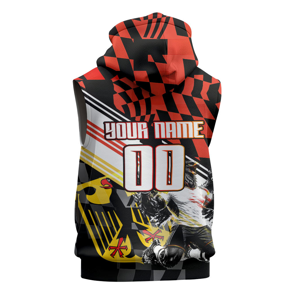 Personalized Germany Football Sleeveless Hoodie Deutschland Power Eagle Mascot - Championship Spirit