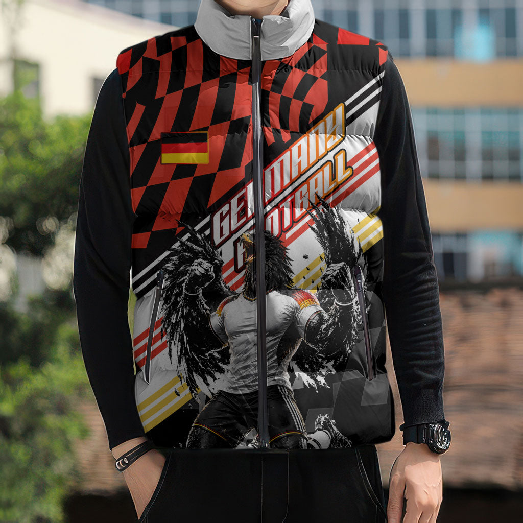 Personalized Germany Football Sleeveless Puffer Jacket Deutschland Power Eagle Mascot - Championship Spirit