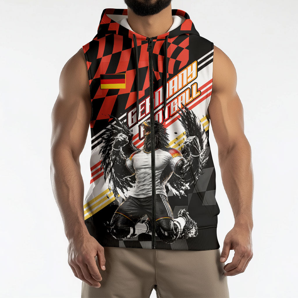 Personalized Germany Football Sleeveless Zip Hoodie Deutschland Power Eagle Mascot - Championship Spirit