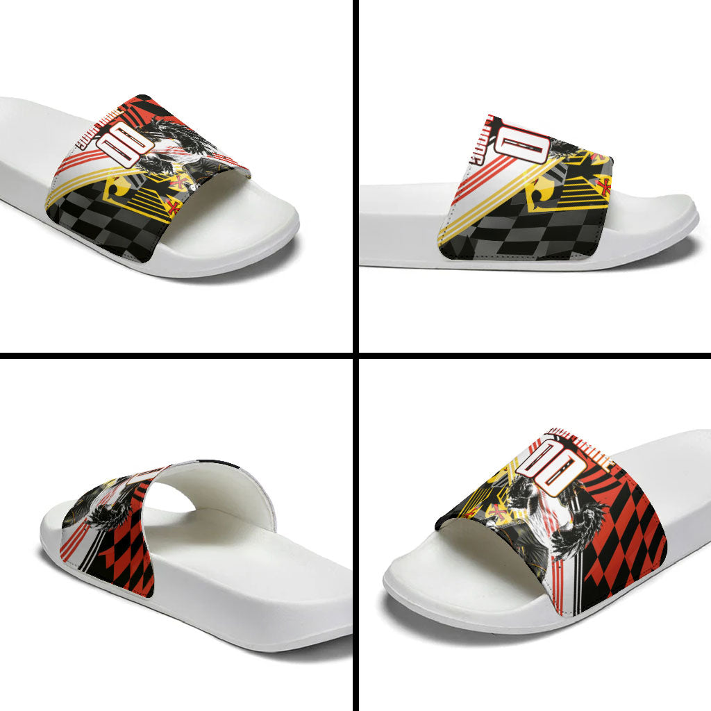 Personalized Germany Football Slide Sandals Deutschland Power Eagle Mascot - Championship Spirit