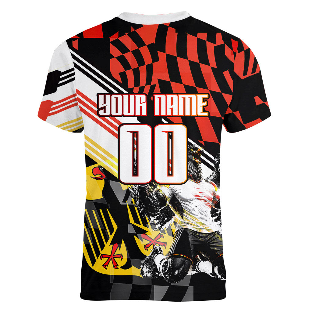 Personalized Germany Football Women V-Neck T-Shirt Deutschland Power Eagle Mascot - Championship Spirit