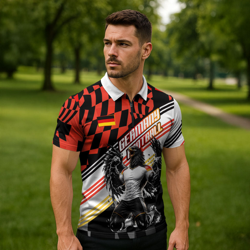 Personalized Germany Football Zipper Polo Shirt Deutschland Power Eagle Mascot - Championship Spirit