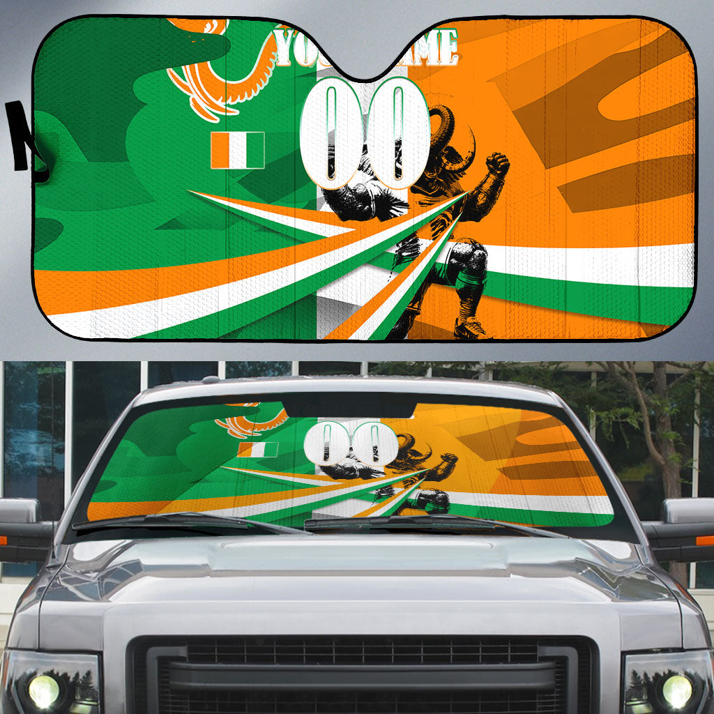 Personalized Ivory Coast Football Elephant Champion Auto Sun Shade Cote d Ivoire Flag Colors Heritage