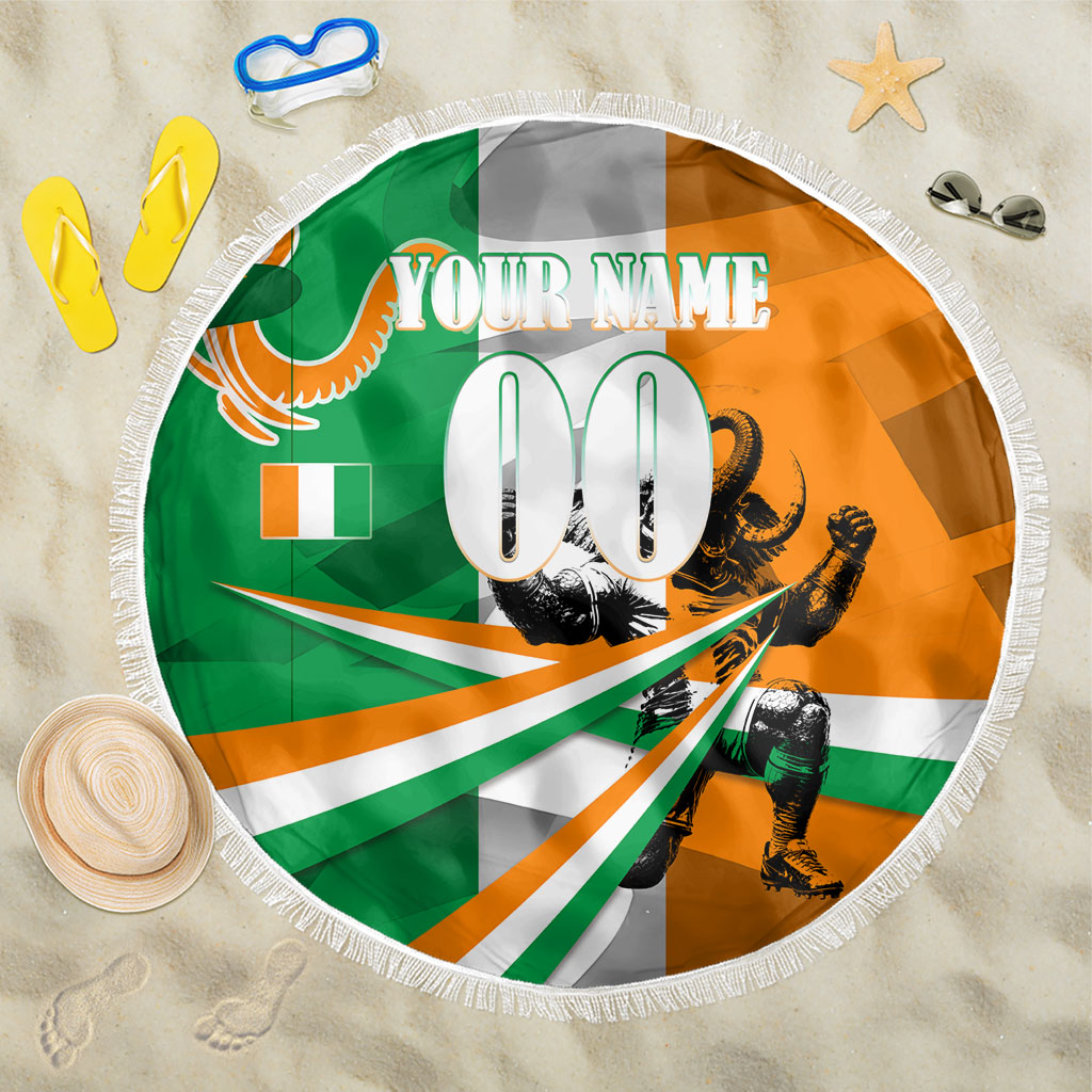 Personalized Ivory Coast Football Elephant Champion Beach Blanket Cote d Ivoire Flag Colors Heritage