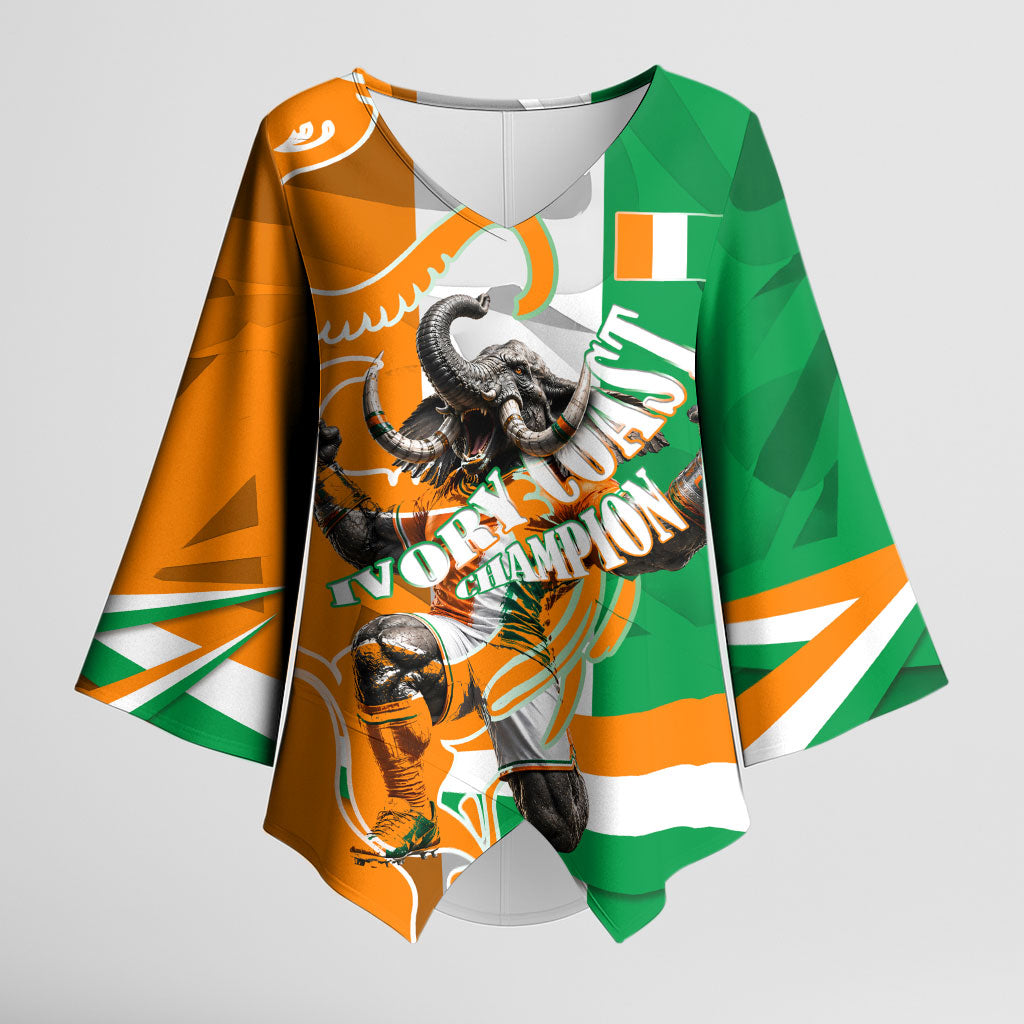 Personalized Ivory Coast Football Elephant Champion Kimono Sleeve Blouse Cote d Ivoire Flag Colors Heritage